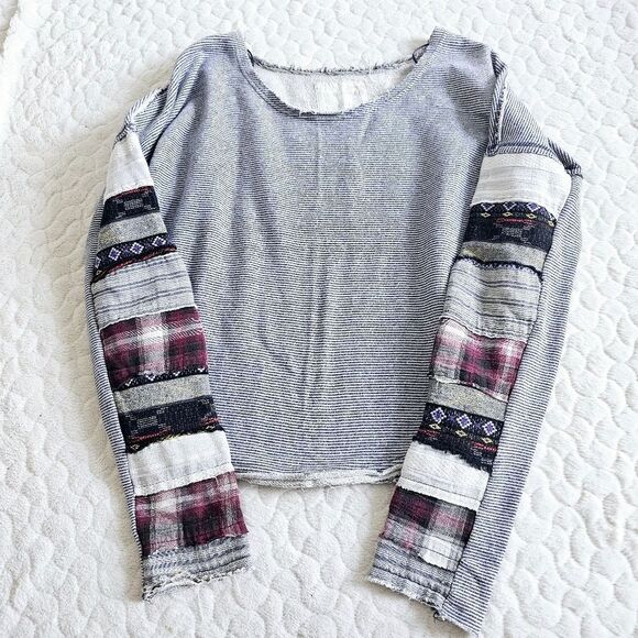 Free People long sleeved top mixed media patchwork striped XS boho edgy street - Picture 1 of 8